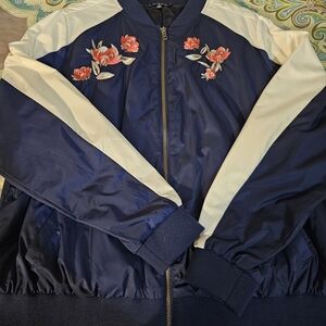 Torrid Navy and Cream Floral Bomber Jacket